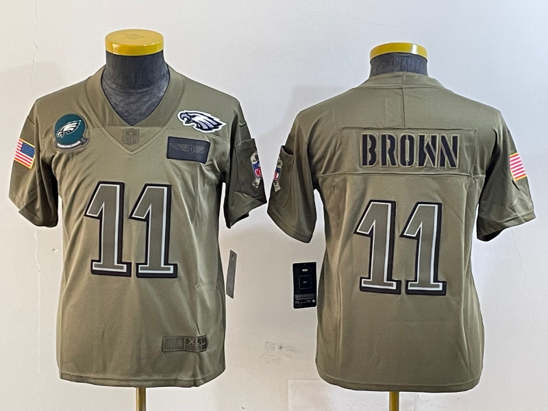 Youth 2025 Philadelphia Eagles #11 Brown green Nike NFL jersey style 1->youth nfl jersey->Youth Jersey